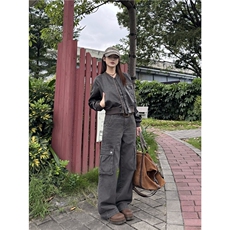 XFX美式复古宽松直筒cleanfit工装裤女休闲阔腿运动大口袋长裤潮，男装牛仔裤，星座1210-1