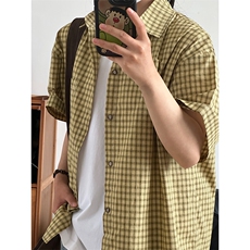 短袖衬衣男夏季新品港风宽松大码设计青年格子衬衫CS280-P35，男装衬衫，星座301C-5