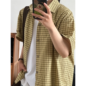 短袖衬衣男夏季新品港风宽松大码设计青年格子衬衫 CS280-P35图片