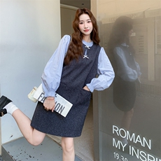 灰色法式小香风背心连衣裙套装女2025秋小个子减龄休闲衬衫两件套，女装套装/套裙，2C176