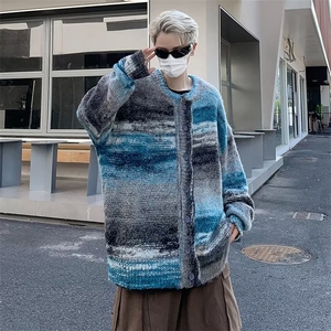 美式复古渐变条纹毛衣男慵懒风小众学生开衫针织上衣MY219 P55图片
