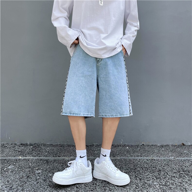 侧边编织牛仔短裤男夏季2023新款休闲宽松五分男运动裤N06652-P38,男装牛仔裤,星座308B-1