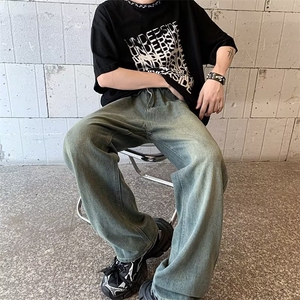 美式牛仔裤男复古水洗做旧直筒潮牌高街男士休闲阔腿裤N3024-p42图片