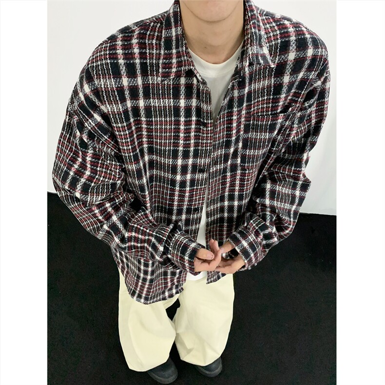 现货~磨毛加厚格子大码长袖衬衫C5893/特P25红色2,男装衬衫,电商A094