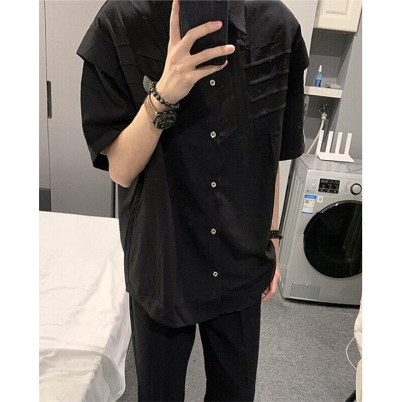 短袖衬衫男夏季薄款设计痞帅风半袖发型师小众褶皱衬衣CT261,男装T恤,星座1116A（原606A-3）