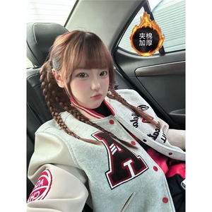 美式复古棒球服外套女2025春秋新款宽松大码刺绣休闲情侣款夹克潮,西装雪纺面料搭配图片