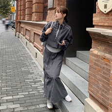 休闲运动灰色假两件工装半身裙套装女春秋季俏皮活泼巨好看两件套，女装套装/套裙，浙宝212A