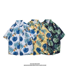 花卉叶子满印夏威夷风衬衣潮牌宽松街头百搭衬衫，男装衬衫，星座506B