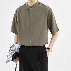 抖音夏季男士七分袖纯色冰丝衬衫男宽松衬衣A236-0855-P55，男装衬衫，电商A236