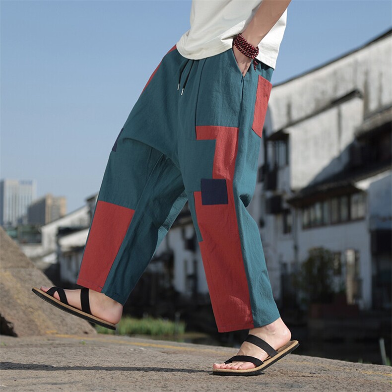 风乞丐补丁棉麻裤K204-P60,男装休闲裤,星座816A（原B366）