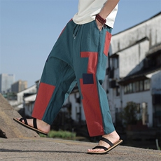 风乞丐补丁棉麻裤K204-P60，男装休闲裤，星座816A（原B366）