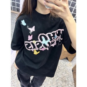 H0514-p35 设计感 刺绣+印花精梳紧密短袖t恤情侣款图片
