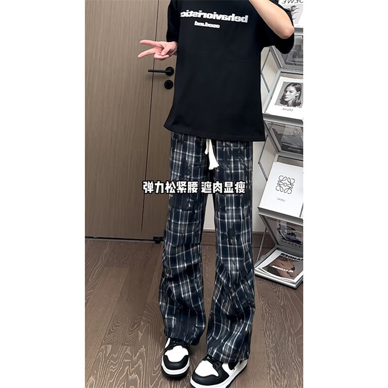 高街复古风个性拼接休闲百搭短裤潮酷撞色格子长裤K640TP38图片