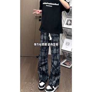 高街复古风个性拼接休闲百搭短裤潮酷撞色格子长裤K640TP38图片