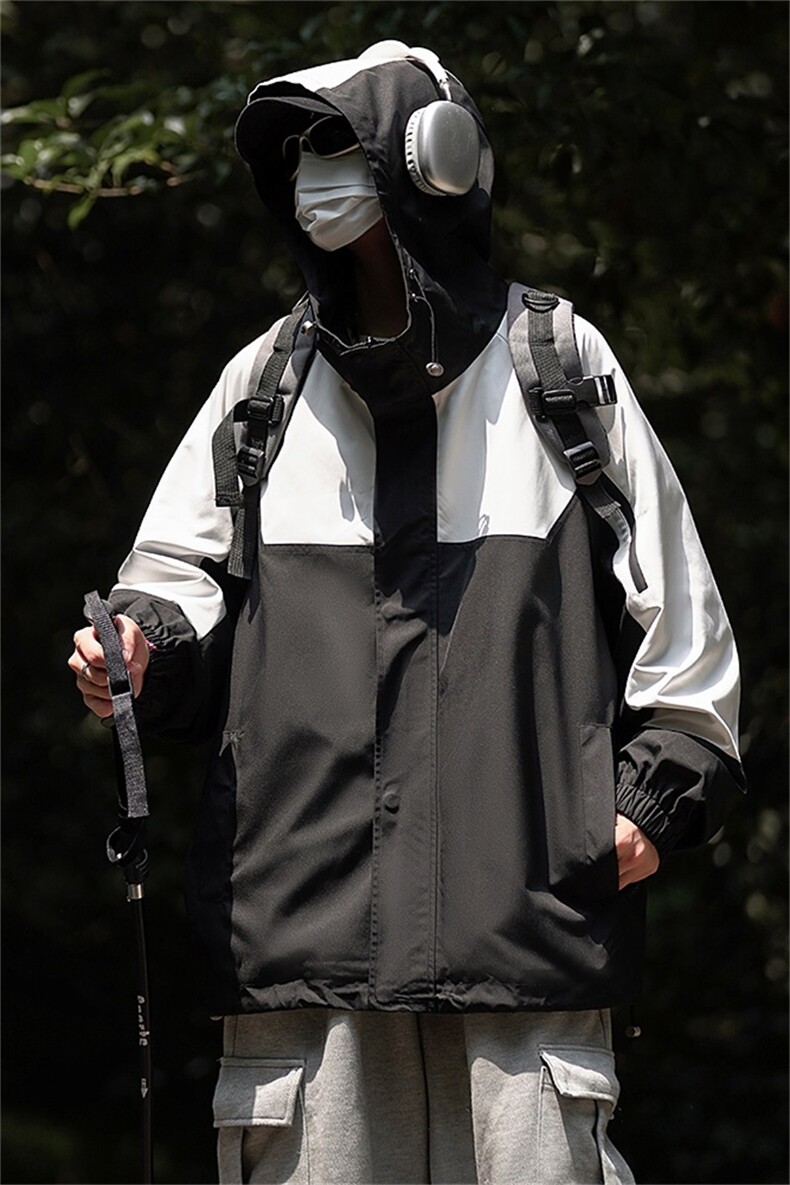 冲锋衣外套男春季连帽新款宽松潮款工装夹克外套A061-AJ00183-P90,男装夹克,电商A061