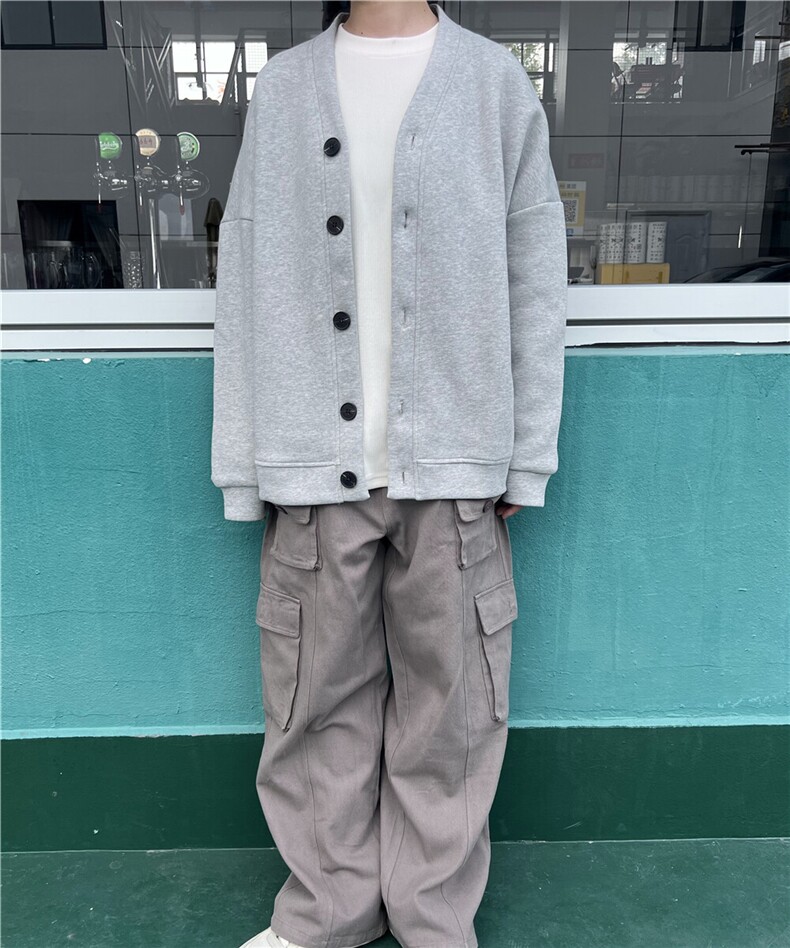 现货百搭纯色情侣开衫慵懒V领廓形外套男女,男装夹克,星座510-1