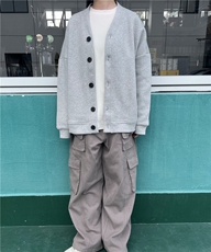 现货百搭纯色情侣开衫慵懒V领廓形外套男女，男装夹克，星座510-1