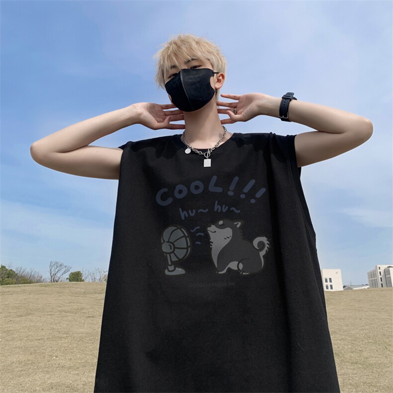 夏季新款外景港风宽松运动无袖T恤男潮牌休闲坎肩背心BX9690/P25,男装背心/马甲,电商B316