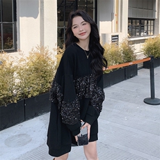 春季新款拼接亮片宽松卫衣连衣裙时尚显瘦百搭女装外套，女装短外套，秀美人生