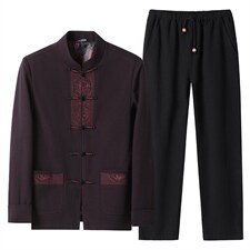 MJ7807秋季男士两件套长袖休闲套装中老年爸爸复古唐装风P180，男装民族服装，电商B360