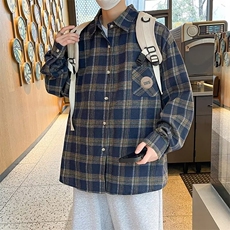 格子长袖衬衫男日系复古痞帅高级感内搭衬衣外套男生CS51，男装衬衫，星座1116A-1（原606A）