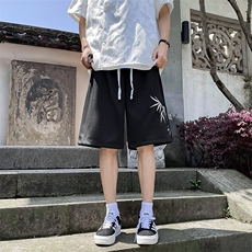 新中式风刺绣短裤男款夏季美式潮牌运动休闲透气五分裤子男装，男装牛仔裤，星座505-2（原电商A260-1)