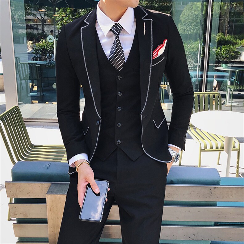 秋冬款缝边工艺西服套装三件套男西装外套A470-TZ95,男装西服套装,电商A207