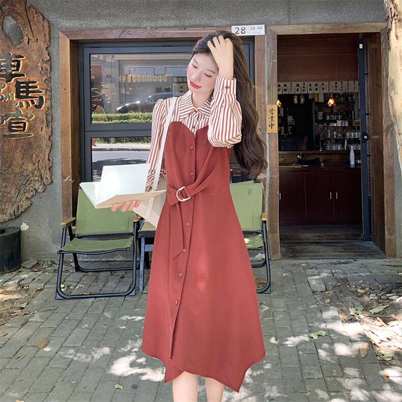 2024年秋季新款条纹拼接假两件套连衣裙B2-206-2819-P165K248，女装连衣裙，浙宝220