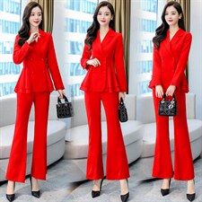 2024春季时尚百搭新款两件套通勤气质干练V领纯色简约大气女，女装套装/套裙，妙形