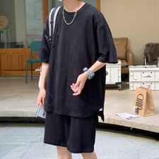 TZ65859/P65高品质波浪冰丝垂感T恤短裤套装男宽松大码两件套控98图片