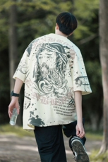港风满身印花设计短袖T恤男休闲大码情侣短袖T恤DT77017P38控58，男装T恤，星座227-7