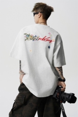 8XL-M高品质纯棉花卉刺绣短袖T恤男女款美式宽松凉感防晒TDX335，男装T恤，电商D206-1