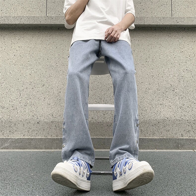 开衩阔腿牛仔裤男春季新款显高显瘦百搭直筒休闲裤子潮748-P45,男装牛仔裤,电商A178
