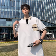 潮潮流青春流行POLO衫男夏季时尚纯色日系简约五分袖T392P30，男装Polo衫，星座1116-2