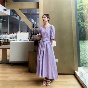 韩系紫色连衣裙女夏2025新款法式收腰显瘦爆款长款长裙流行绝美图片