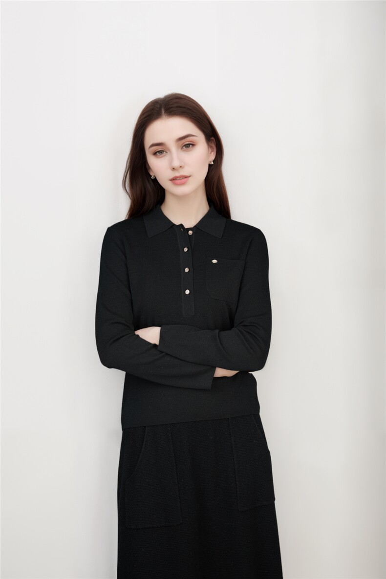 新款女士精纺羊毛POLO领,针织衫/毛衣,普诺米斯