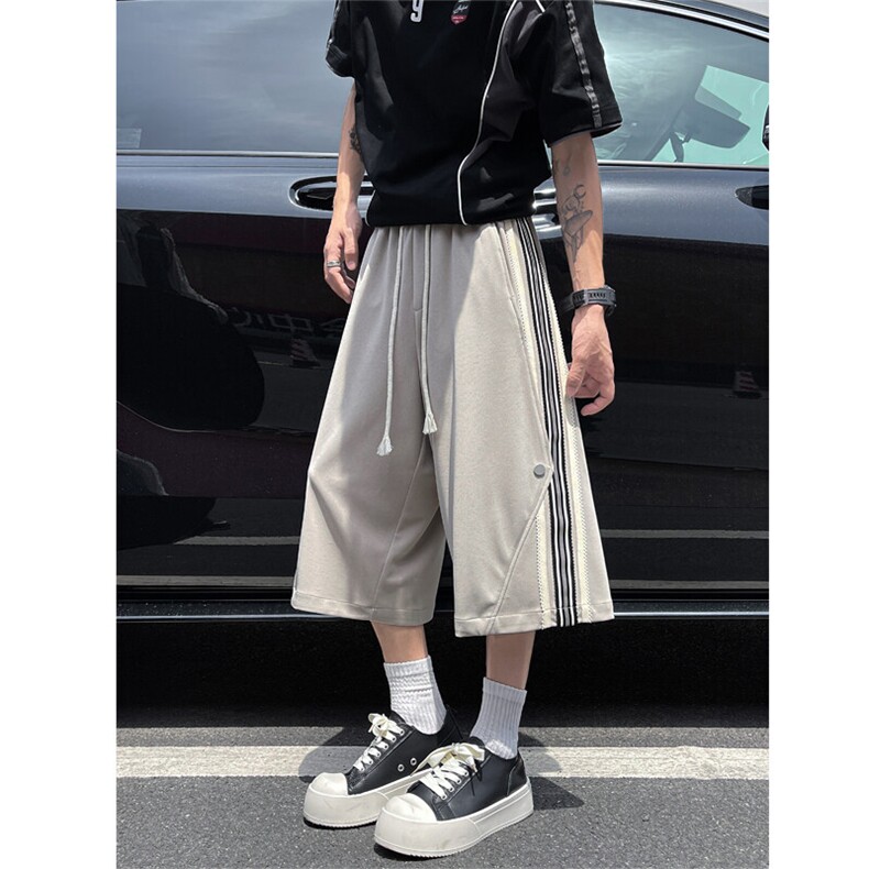 2025夏季新款泡泡斜针织蕾丝花边宽松休闲七分裤男2555特批41控78,男装休闲裤,电商C305A