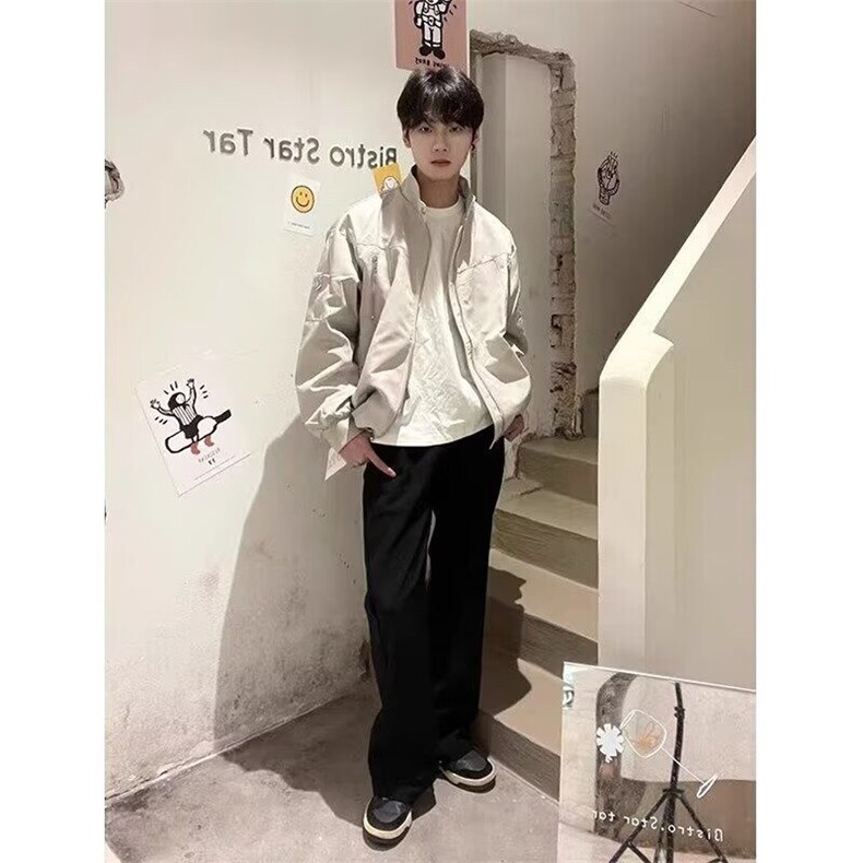 立领工装飞行员夹克男春秋新款美式复古宽松拉链设计感棒球服外套,男装夹克,星座410-7