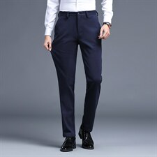 D2085秋冬新款男士商务休闲弹力纯色休闲裤免烫透气修身长裤P90，男装休闲裤，电商B360