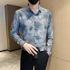 灰秋冬新款男士社会小伙店主风长袖印花衬衫301A-1/CS600/P58，男装衬衫，星座301A-1