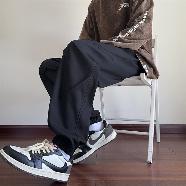 KP855P40港风宽松休闲裤直筒拖地裤拼接束脚裤卫裤,男装休闲裤,星座1204-3