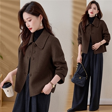 纯色双面羊毛大衣女2025秋冬新款减龄小个子双面羊绒短款外套，女装羊绒大衣，韩宇舍