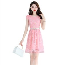 2025年夏季小个子碎花欧根纱连衣裙女装气质显瘦高端绣花蕾丝裙子，女装连衣裙，鑫鑫美