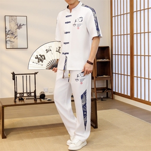 潮风套装男新中式短袖衬衫时尚休闲长裤两件套JZ305-P63图片