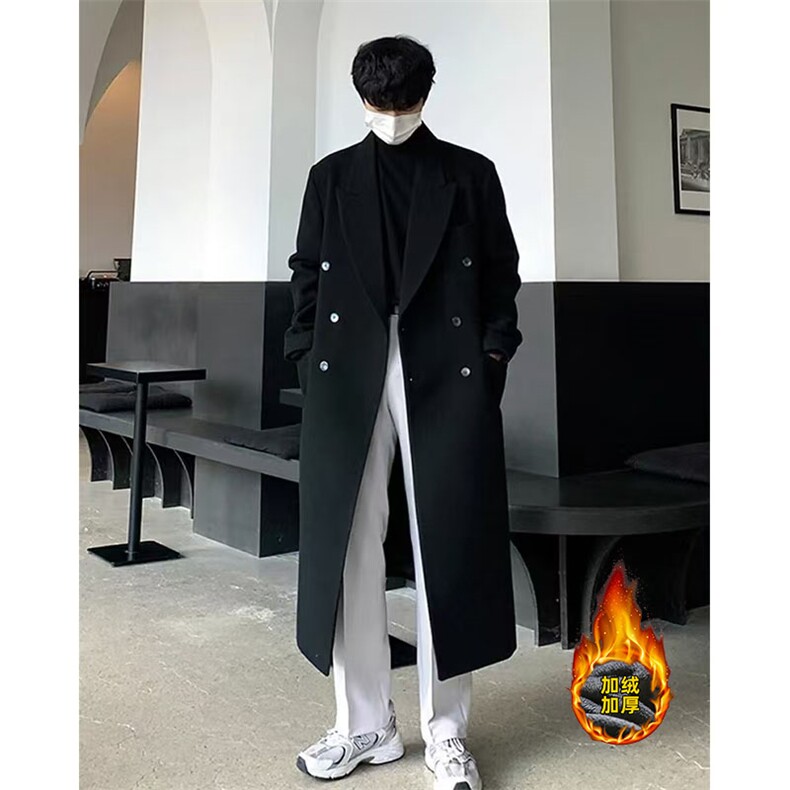 原版+垫肩~韩系毛呢大衣男休闲过膝长款风衣外套Y982-P125加棉135，男装风衣，星座1004-3