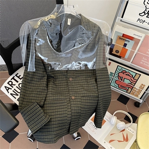 日系复古格纹西服男女生宽松小众设计小西装春休闲外套X018-P60图片