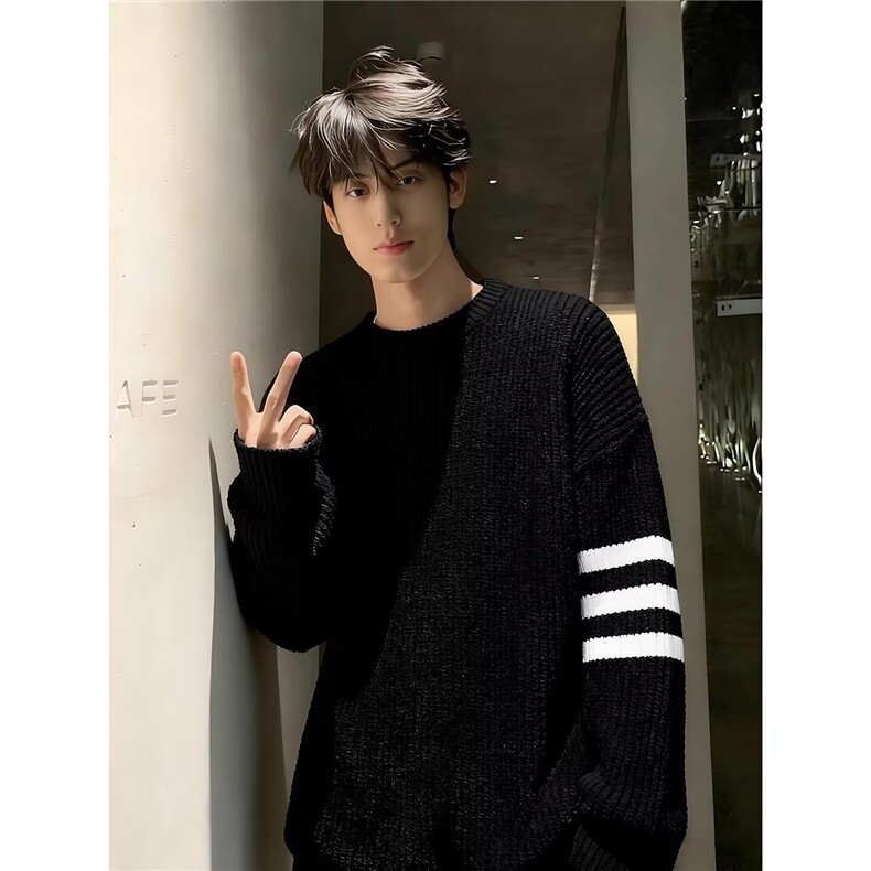 打底针织衫男女款冬季年新款内搭上衣套头条纹圆领三杠毛衣MY465,男装T恤,星座516A