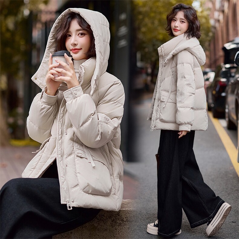 洋气减龄粉色短款羽绒服女2024冬季新款时尚百搭白鸭绒面包服外套图片