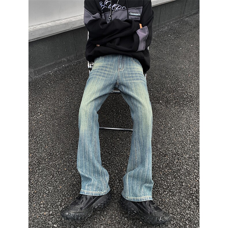 B221美式ins高街暗黑提花修身微喇牛仔裤LK24167-P60控78,男装牛仔裤,电商B221