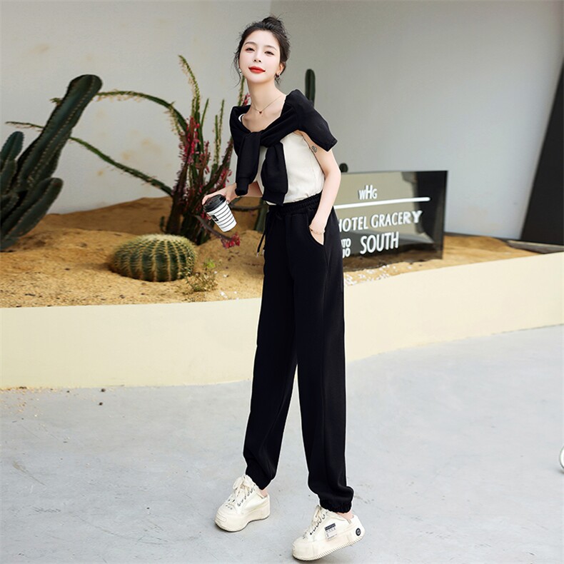现货套装女2023年春季新款女装时尚气质休闲百搭通列阔腿裤三件套,女装套装/套裙,丽美静依